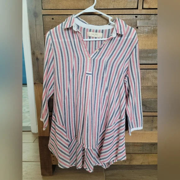 Anthropologie Isabella Sinclair Red White Blue Striped Top - Picture 2 of 7